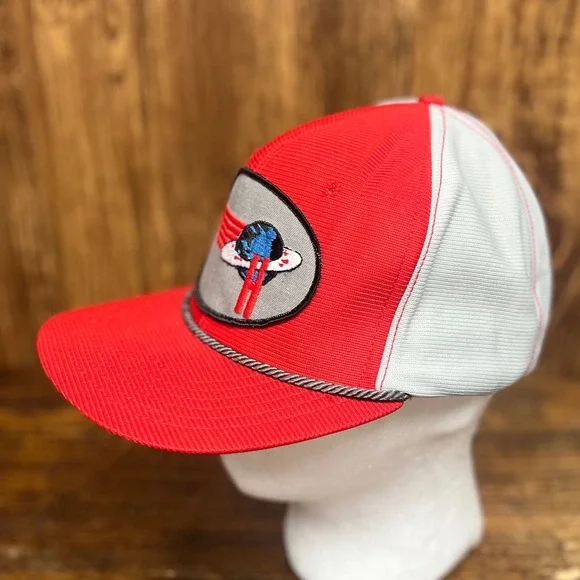 Vintage Halliburton Trucker Hat Snapback L 7 1/8 - 7 5/8 Red White Mesh USA Made - Picture 5 of 13